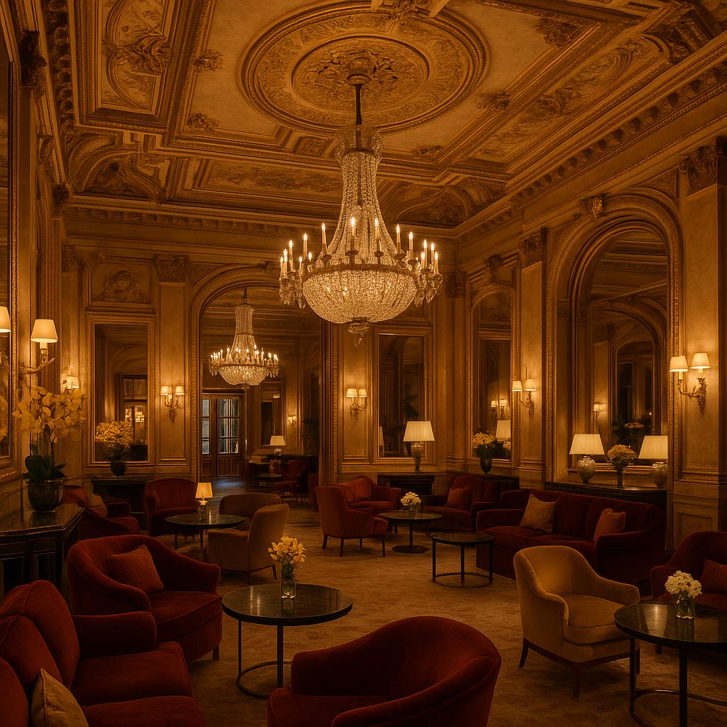 Interior of Hotel Café Royal lobby featuring luxurious design and seating
