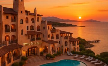 Hotel Cala di Volpe with sunset over Costa Smeralda