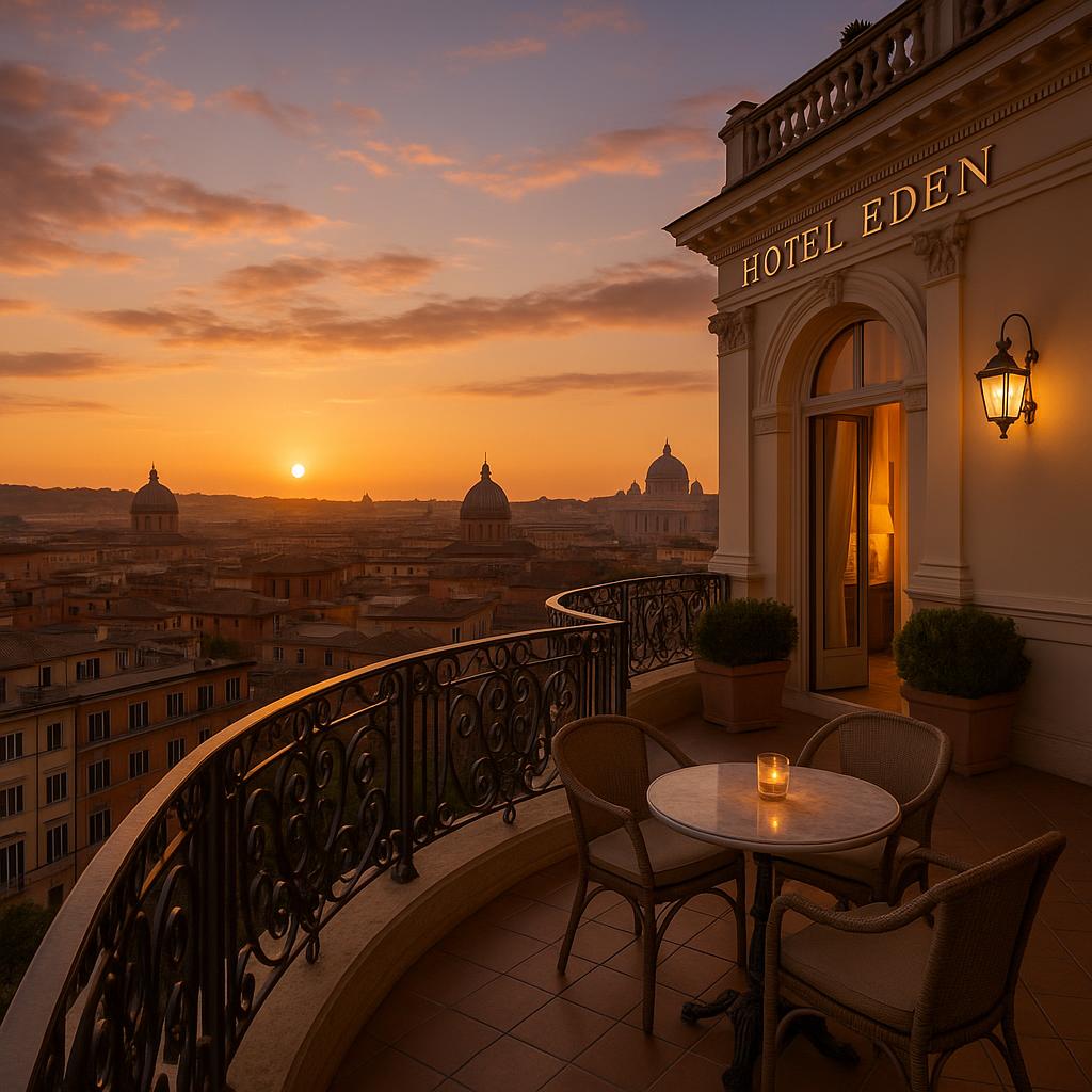 Hotel Eden balcony view at sunset