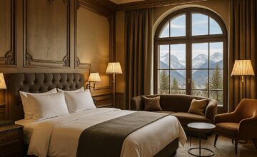 Hotel Jerome designer room with mountain view and rich textures