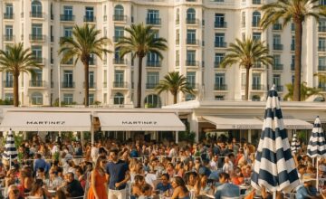 Hotel Martinez Cannes beachfront and lively outdoor area