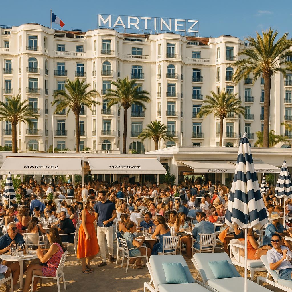 Hotel Martinez Cannes beachfront and lively outdoor area