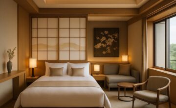 Designer room interior of Hotel New Otani Tokyo.
