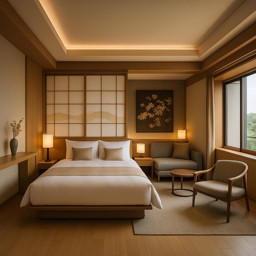 Designer room interior of Hotel New Otani Tokyo.