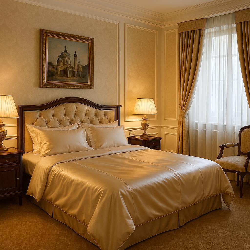 Luxurious silk sheets on a classic Hotel Sacher Wien bed