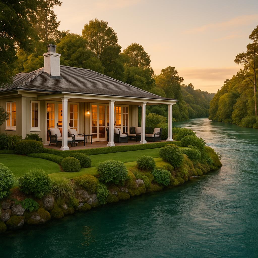 Huka Lodge riverfront cottage overlooking Waikato River