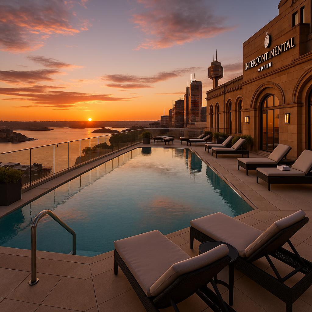 InterContinental Sydney rooftop pool with sunset harbour views