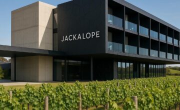 Jackalope Hotel exterior with modern architecture surrounded by vineyards