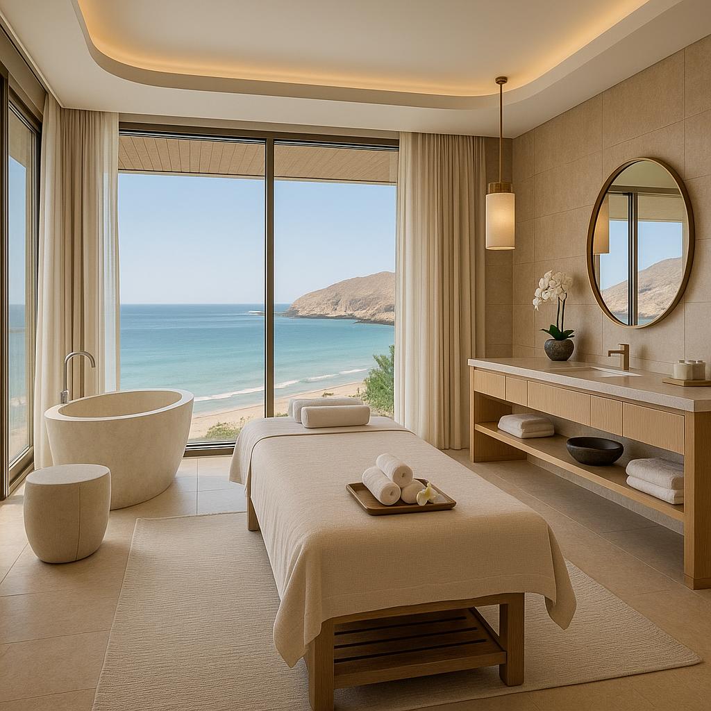 Spa treatment room with ocean views at Jumeirah Muscat Bay