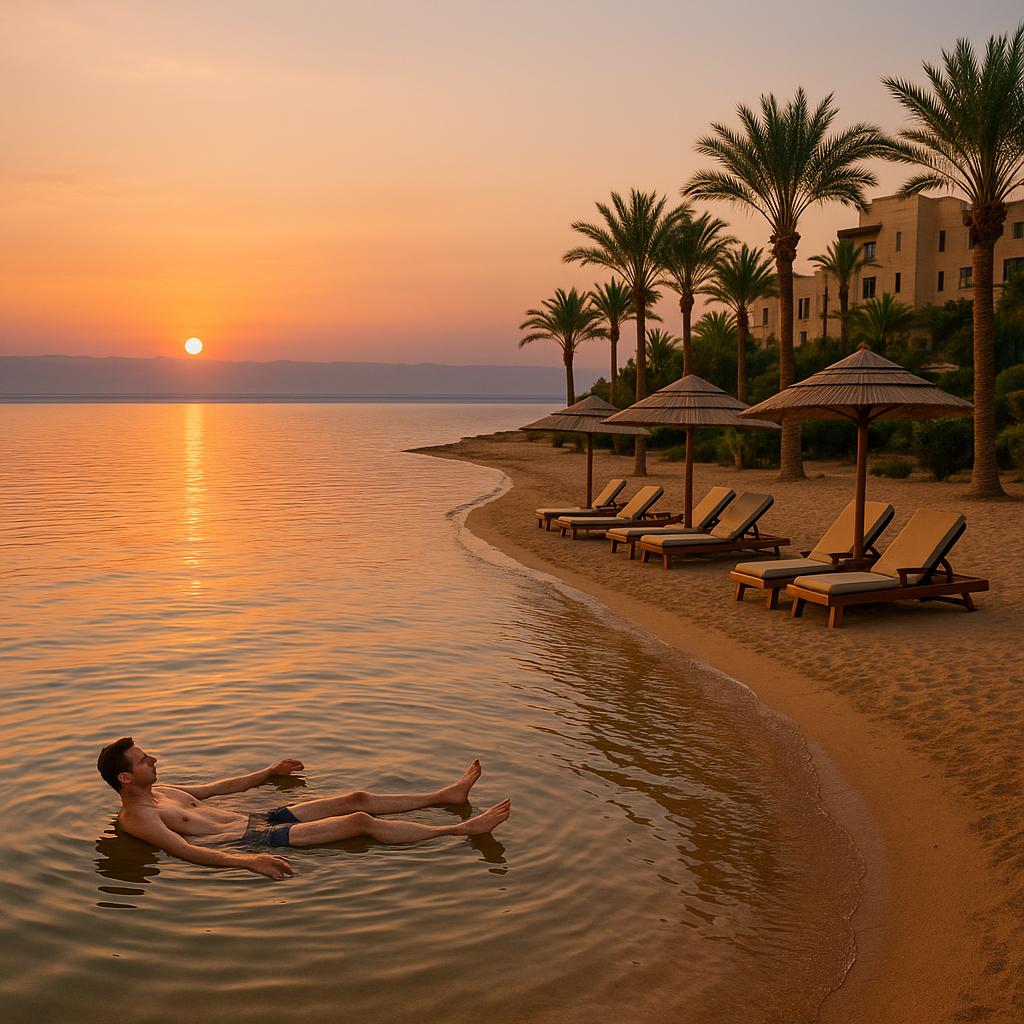 Floating in the Dead Sea at Kempinski Hotel Ishtar