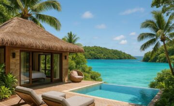 Luxury villa at Kokomo Private Island Fiji overlooking turquoise sea