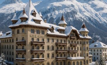 Kulm Hotel St. Moritz winter alpine architecture with snowy mountains