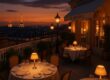 Rooftop dining at Le Bristol with Paris skyline at night