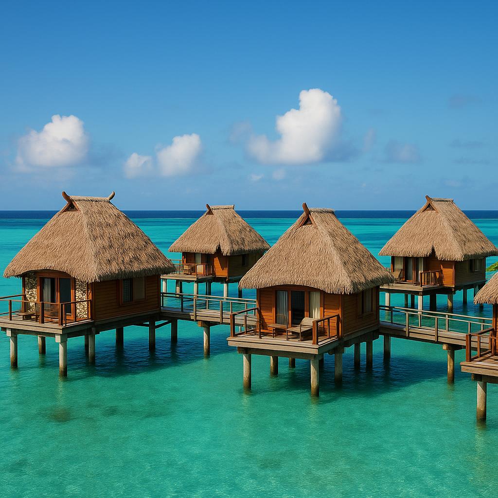 Likuliku Lagoon Resort overwater bure with turquoise water and traditional design