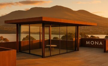 Rooftop MONA Pavilion with scenic views at sunset