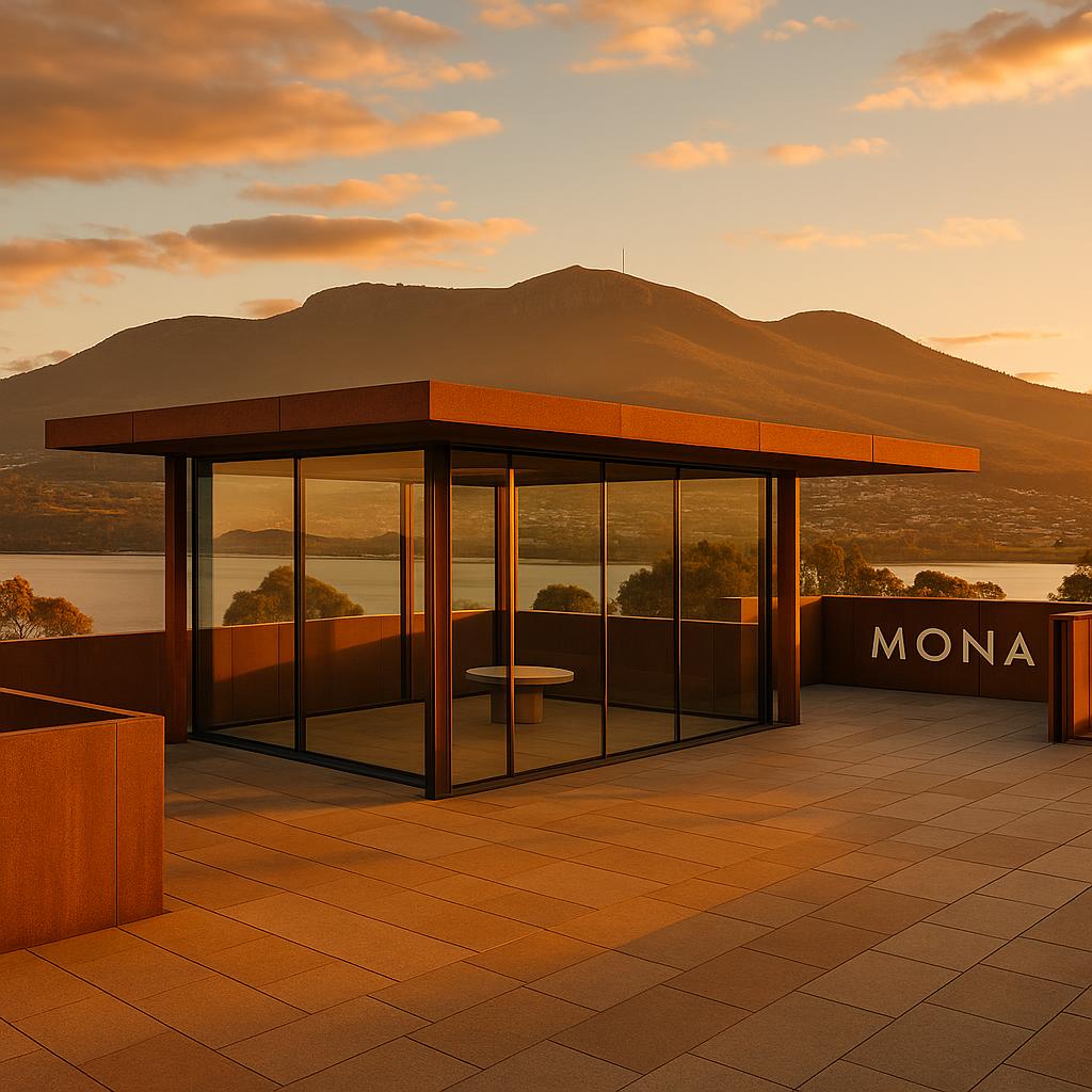 Rooftop MONA Pavilion with scenic views at sunset