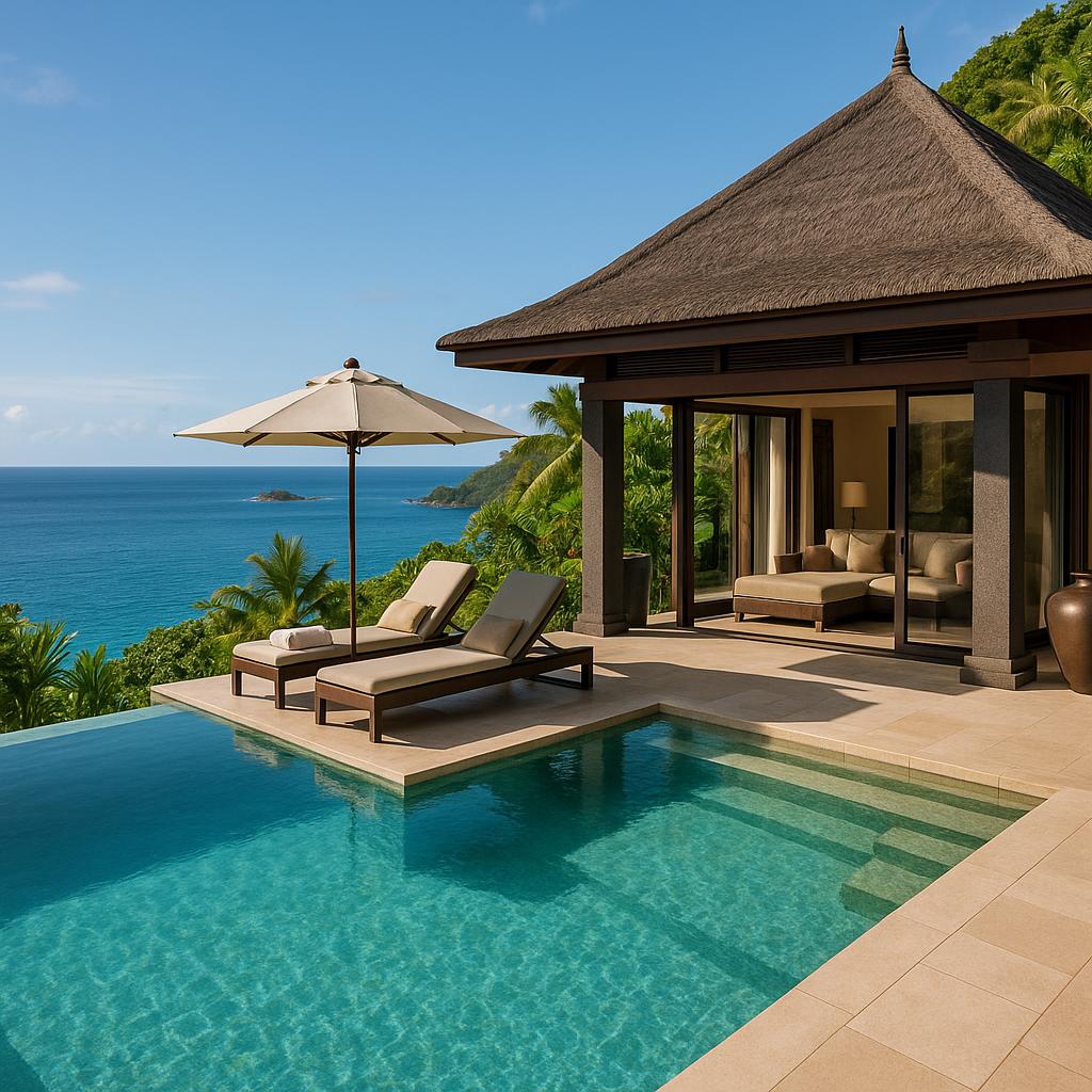 Private villa with infinity pool overlooking Seychelles ocean