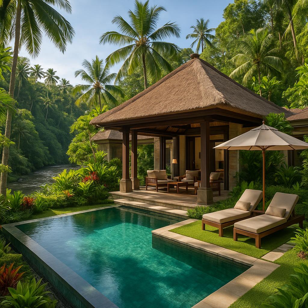 Mandapa Ritz-Carlton Reserve luxury villa by Ayung River in Ubud