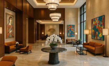 Mandarin Oriental Doha lobby with ultra smooth finishes and Polish design elements