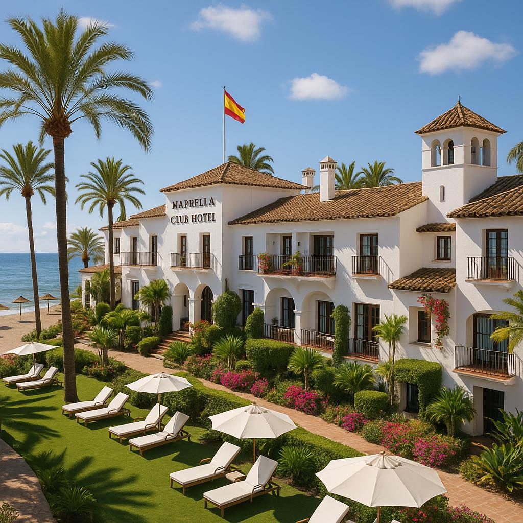 Marbella Club Hotel beachfront showing Andalusian style architecture