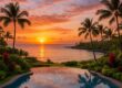 Sunset at Montage Kapalua Bay showing ocean view and infinity pool