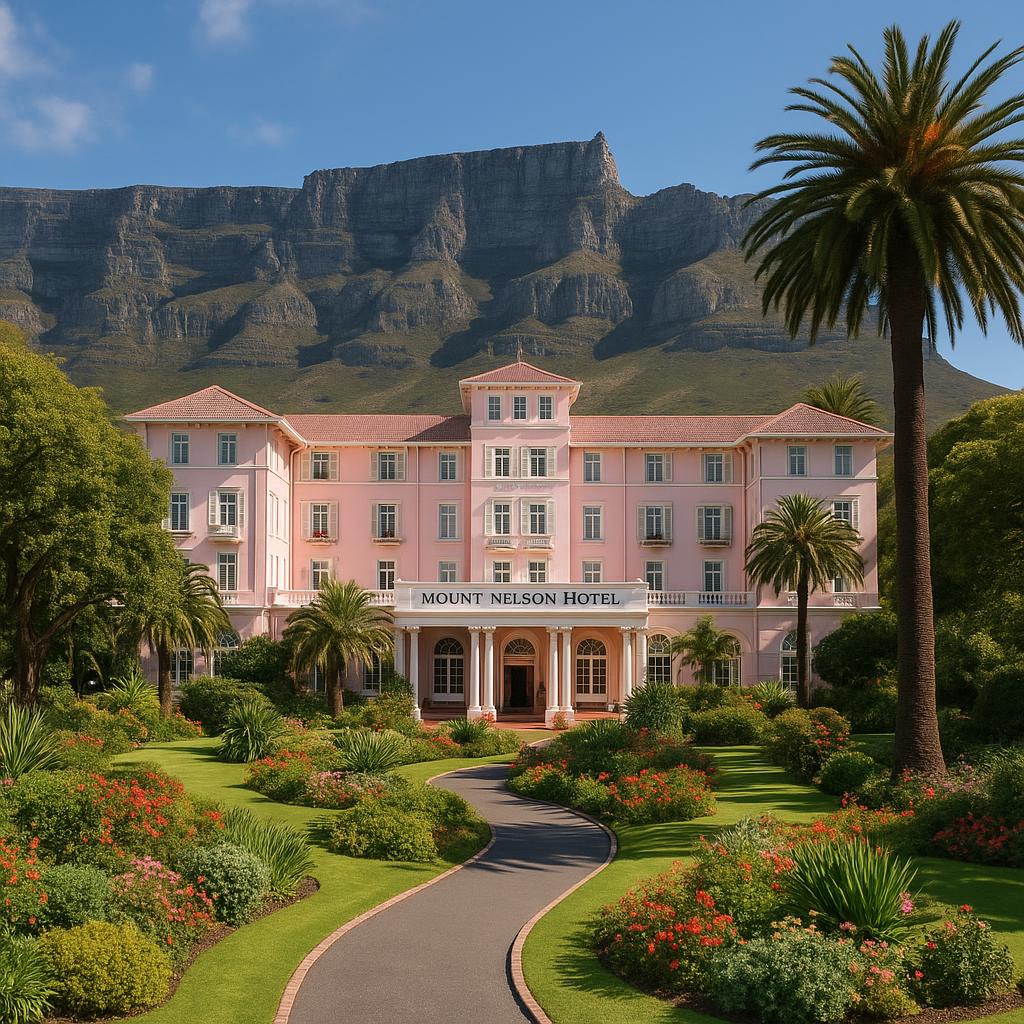Mount Nelson Hotel pink facade and gardens