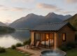 Mt Cook Lakeside Retreat showing a private hot tub overlooking a calm lake with mountains in the background