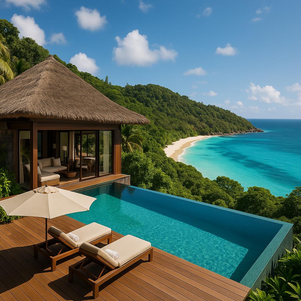 Luxury villa on North Island with ocean view and tropical greenery