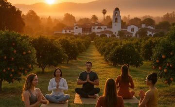 Serene yoga session in orange groves at Ojai Valley Inn