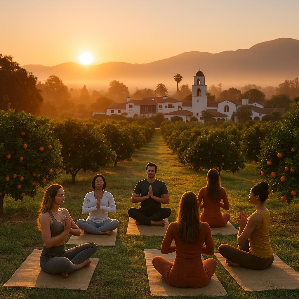 Serene yoga session in orange groves at Ojai Valley Inn