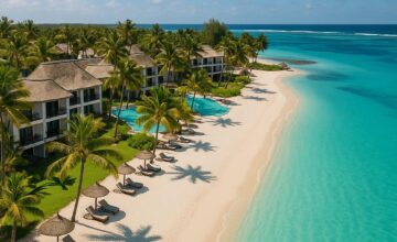 One&Only Le Saint Géran beach view with white sand and blue ocean