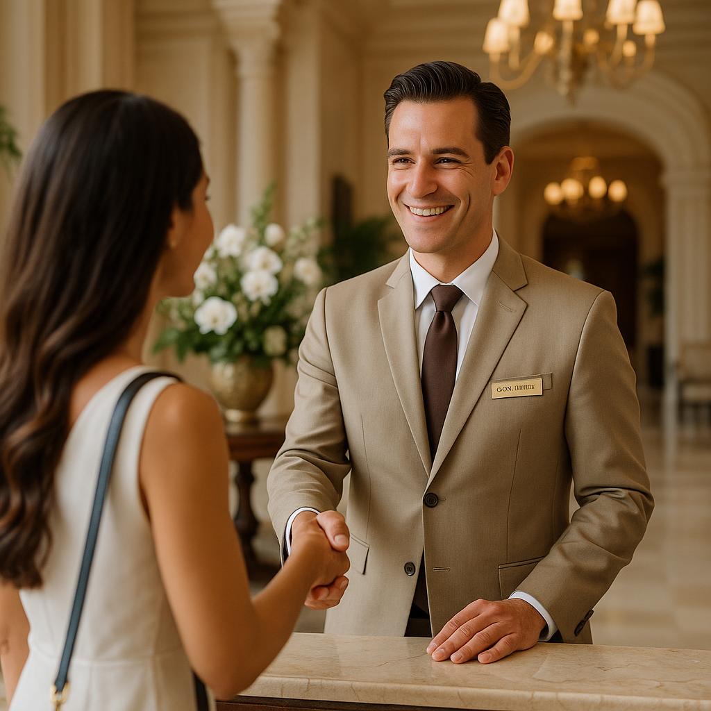 One&Only One Za'abeel concierge warmly greeting guest in lobby