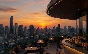 Sunset view of Bangkok skyline from Park Hyatt Bangkok rooftop