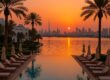 Luxurious pool overlooking Dubai Creek at sunset in Park Hyatt Dubai
