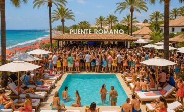 Puente Romano Beach Resort Marbella Beach Club with pool and sun loungers