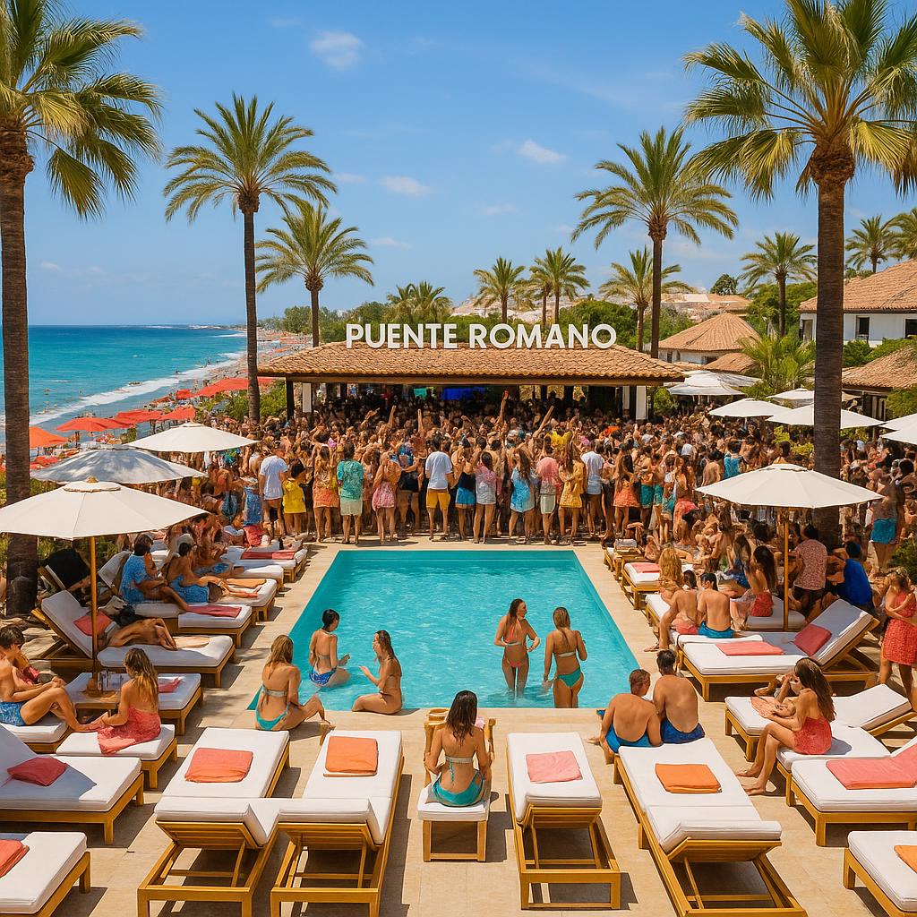 Puente Romano Beach Resort Marbella Beach Club with pool and sun loungers