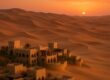 Qasr Al Sarab Desert Resort mirage effect at sunset