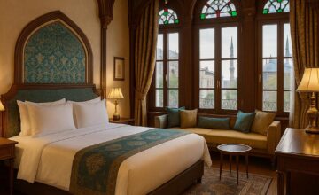 Boutique hotel room with Ottoman design and modern amenities in Istanbul