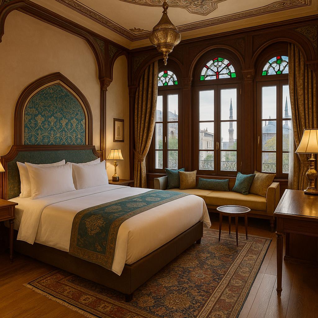 Boutique hotel room with Ottoman design and modern amenities in Istanbul