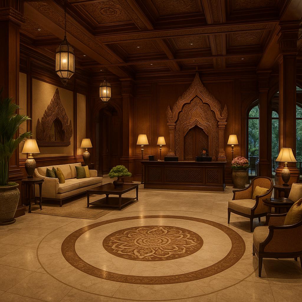 Rosewood Bangkok elegant lobby with classic Thai design and luxury ambiance