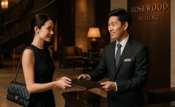 Rosewood Beijing staff providing exceptional personalized service to a guest in the lobby