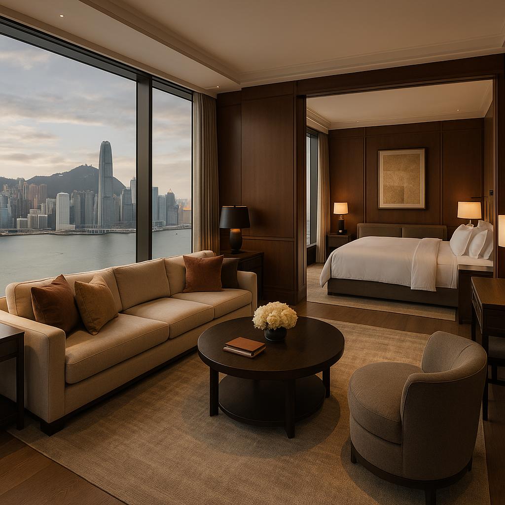 Luxurious suite with panoramic Victoria Harbour views at Rosewood Hong Kong