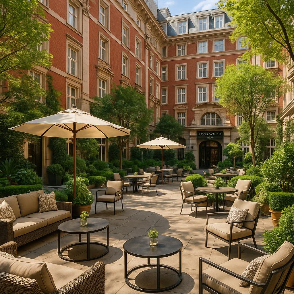 Rosewood London tranquil courtyard with greenery and seating