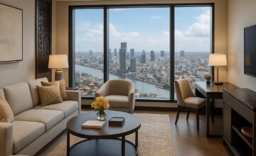 Interior of a Skyline Suite at Rosewood Phnom Penh with stunning city views
