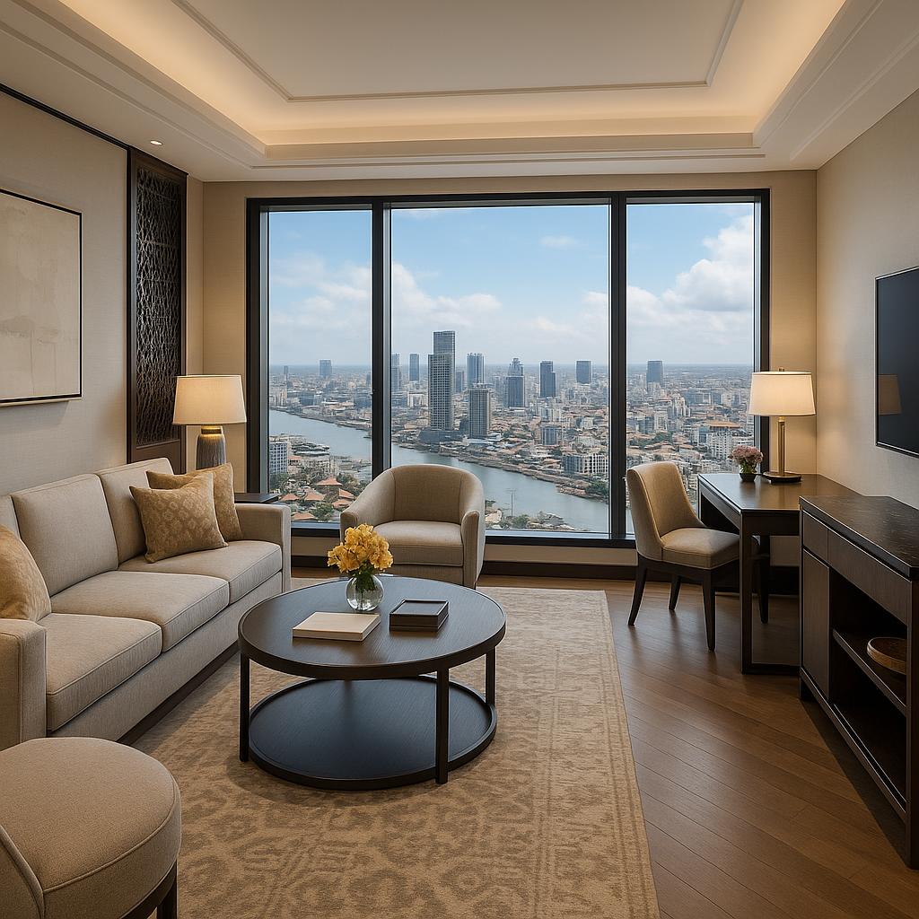 Interior of a Skyline Suite at Rosewood Phnom Penh with stunning city views