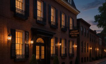Rosewood Washington D.C. historic luxury facade in Georgetown at twilight