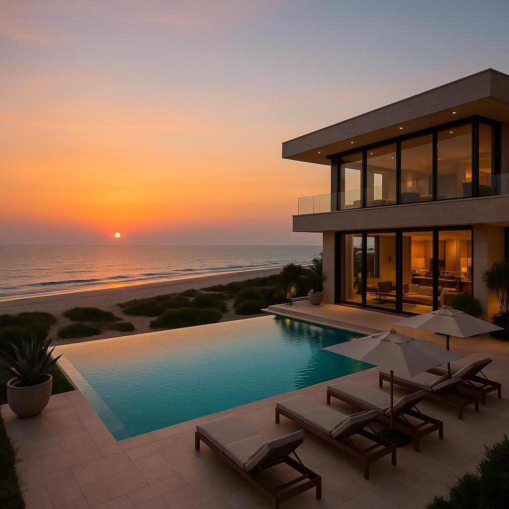 Private villa poolside at Saadiyat Rotana Resort with beach views