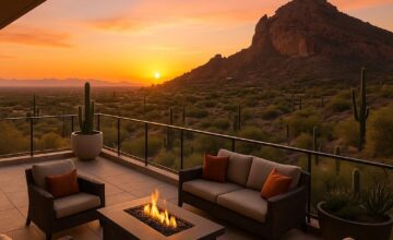 Sunset view from Sanctuary Camelback Mountain resort terrace