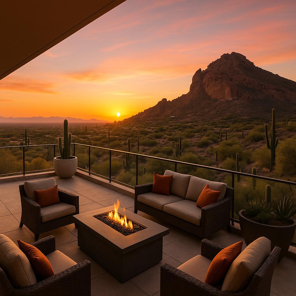 Sunset view from Sanctuary Camelback Mountain resort terrace