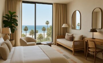 Boutique hotel room at Santa Monica Proper with ocean view and modern decor